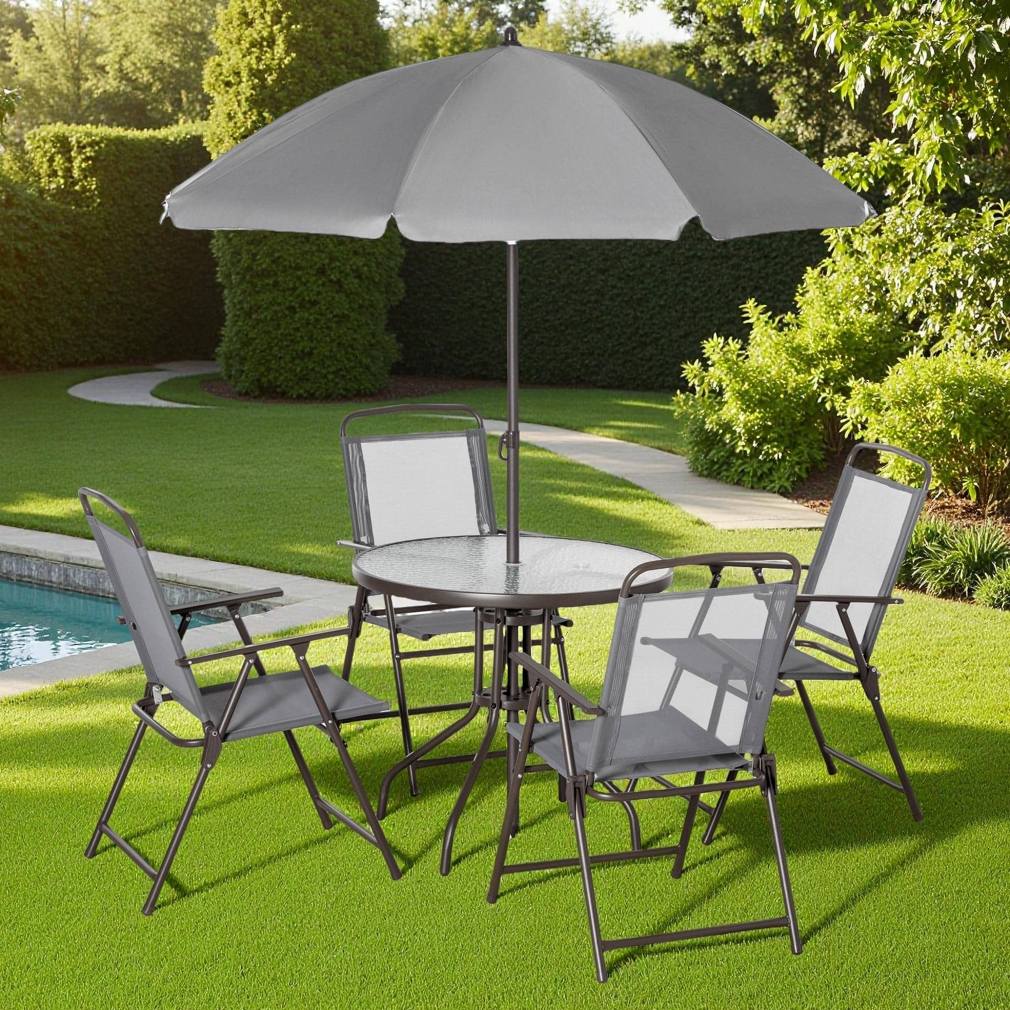 folding patio umbrella table Shintenchi 6 Piece Dining Set with Umbrella, Outdoor Furniture Set with 4 Chairs and Tempered Glass Top Dining fot Lawn Backyard Garden Porch Brown and Beige : Patio oiled shorea wood. Costway 2PCS Outdoor Patio Folding