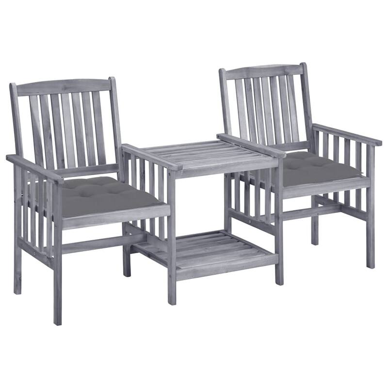 vidaXL Patio Bistro Set Table and Chairs Conversation Set Solid Acacia Wood - 62.6" x 24" x 36.2" - Gray