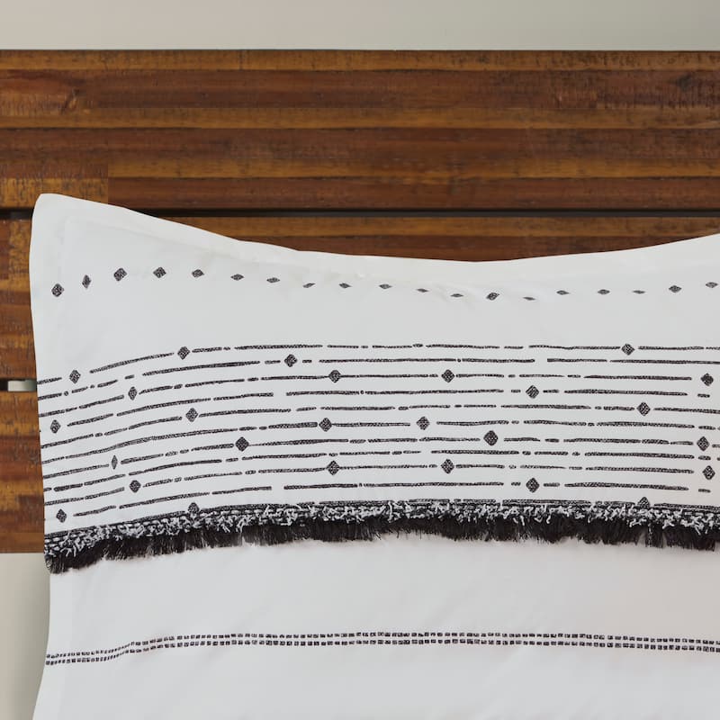 INK+IVY Nea Cotton Printed Duvet Cover Set with Trims