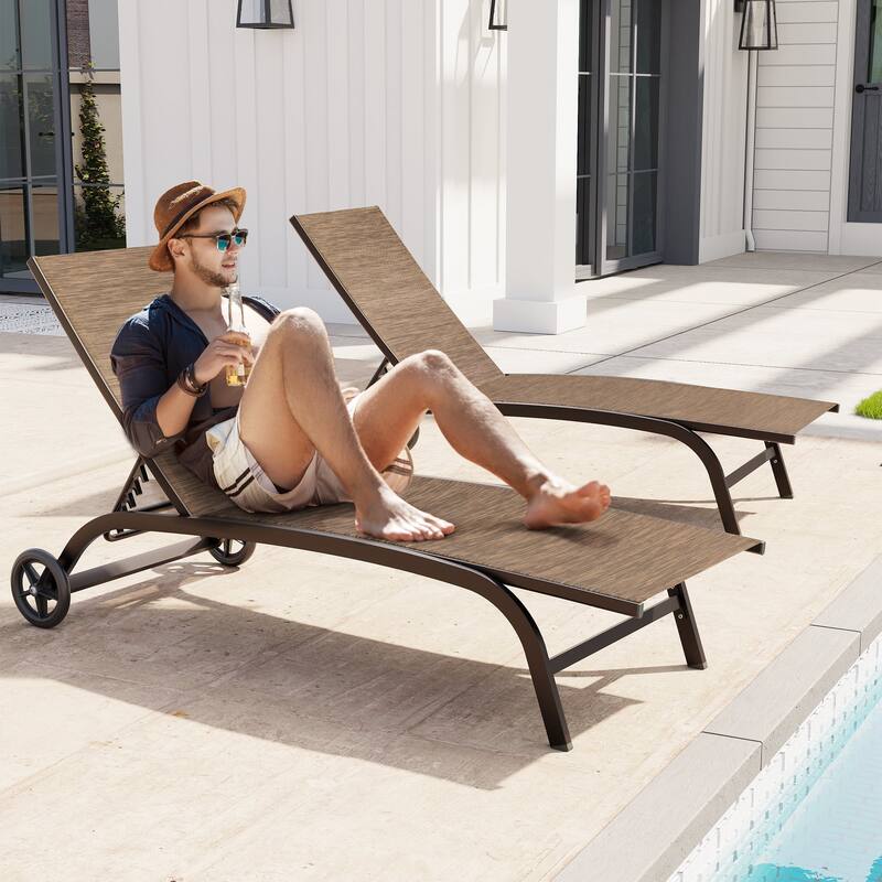 Crestlive Outdoor Adjustable Chaise Lounge Chairs with Wheels - See the Picture