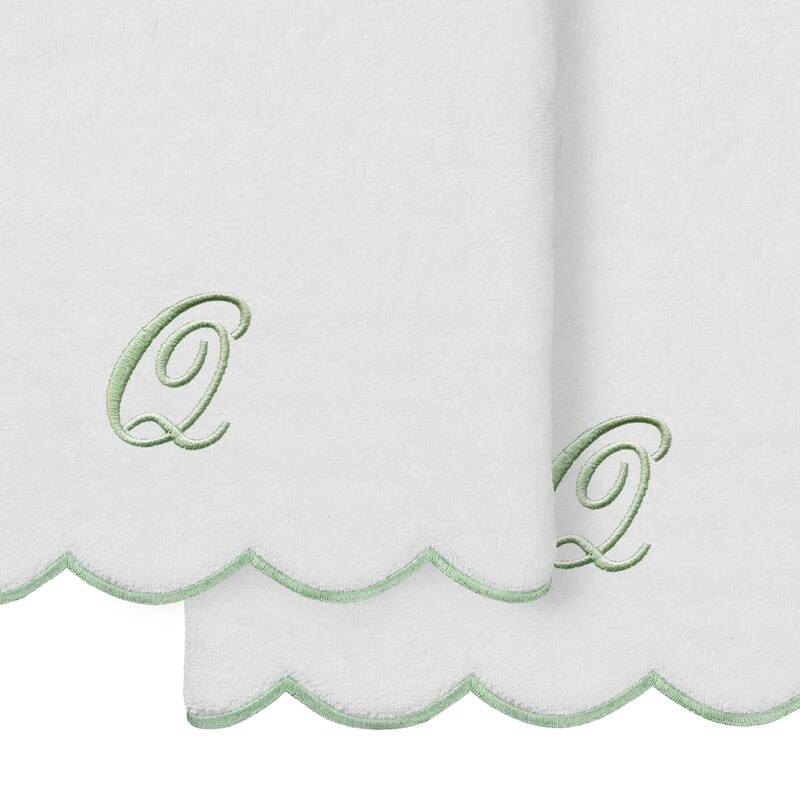 Authentic Hotel and Spa 100% Turkish Cotton Green ADORNIA Scallop Personalized 2 Piece Bath Towel Set - 2 Bath Towels