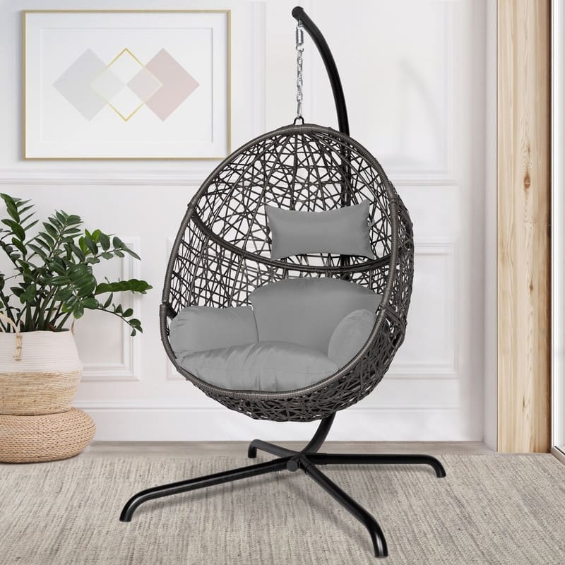 FINCATI Indoor Extra Large Egg Chair, 450 lbs Outdoor Egg Chair, Luxury Swinging Egg Chair, Cozy Egg Swinging Chair with Stand - Light Grey
