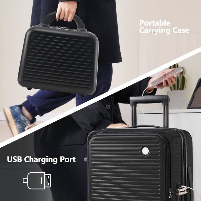 20 Inch Front Open Hardshell Luggage with Front Pocket and USB Port, 1 Portable Carrying Case