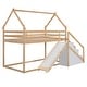 preview thumbnail 13 of 13, Natural Twin House Bunk Bed with Slide and Storage Staircase for Kids