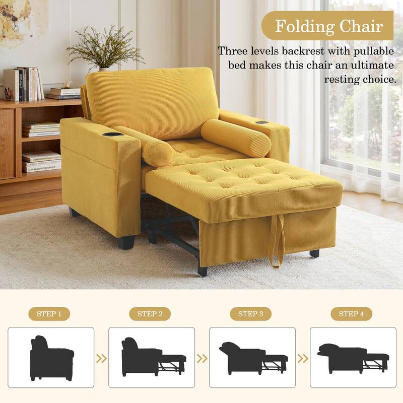 2 Set Convertible Adjustable Lounge 3-in-1 Pull-Out Sleeper Chair Bed