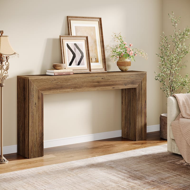 63-Inch Farmhouse Console Table for Entryway, Sofa Table Behind the Couch with Fluted Design - 62.99" W x 11.81" D x 33.46" H