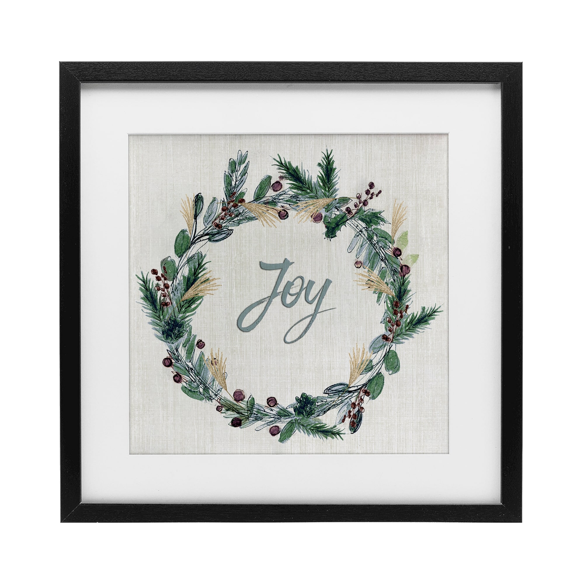 Stupell Joy Seasonal Greenery Wreath Under Glass Framed Design By Susan Jill