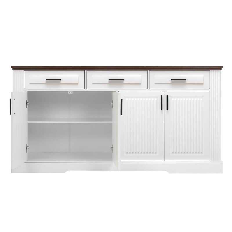 63" Farmhouse Sideboard Buffet Cabinet with 4 Doors and 3 Drawers