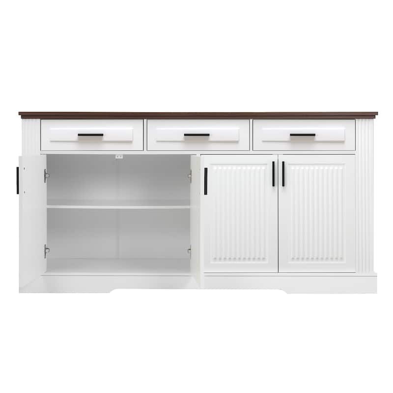 Buffet Sideboard Storage Cabinet with 3 Drawers & 4 Doors, Kitchen Accent Buffet Console Table Credenza with Adjustable Shelves