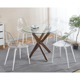 Stylish Round Glass Dining Table with Cross Metal Base - Bed Bath ...