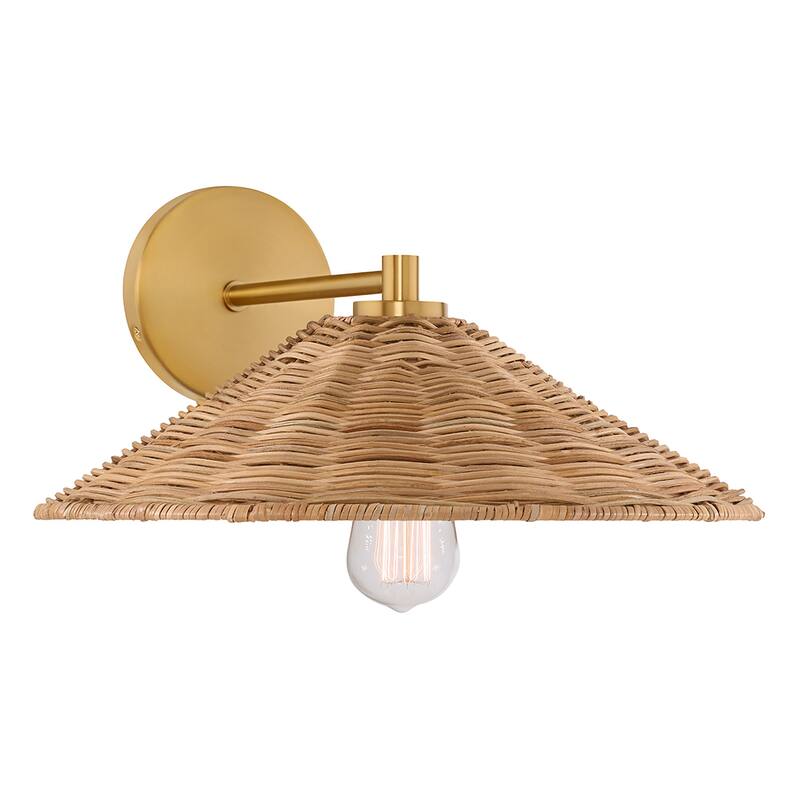 Bellevue SH90106 8" Tall Wall Sconce with Rattan Shade - Natural Brass