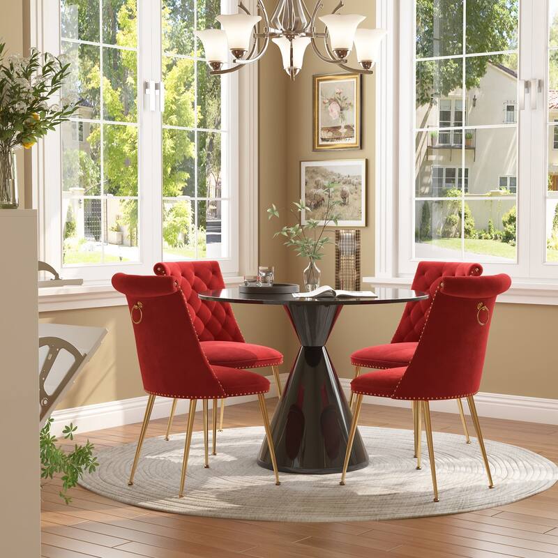 48" Light Luxury Black High Gloss Large Countertop Dining Table with Velvet Dining Chair Set