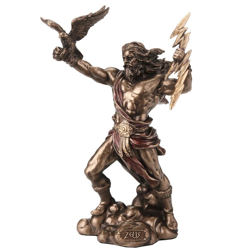 4.33 inches Height Polyresin Zeus Greek God of the Sky Holding Thunderbolt with Eagle Bronze Finish Figurine