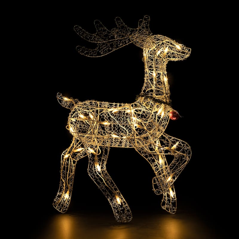 25.5" Silver Green Lighted Prancing Reindeer Christmas Decoration - White