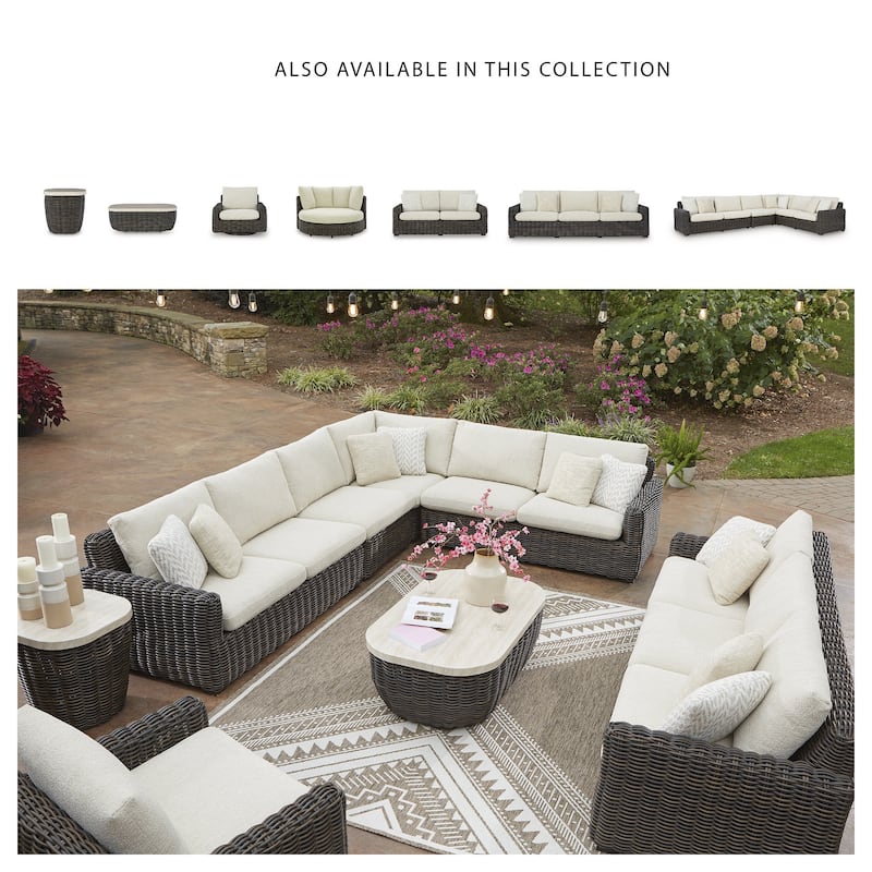 Signature Design by Ashley Kimora Brown/Beige Outdoor Swivel Lounge Chair with Cushion - 60" W x 57.75" D x 38.75" H