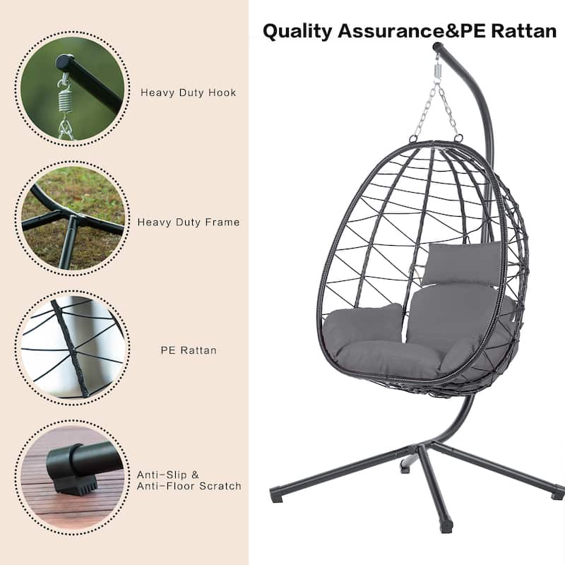 Egg Hanging Basket Chair with Stand for Bedroom Balcony