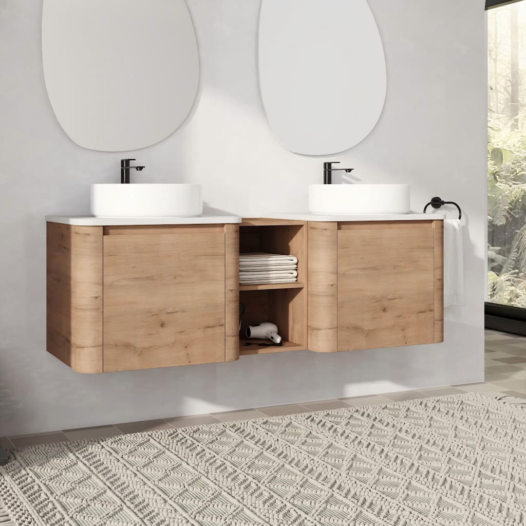 Malwee 36"/48"/60" Floating Bathroom Vanity, Wall Mounted Bathroom Vanity with Ceramic Sink,Soft Close Door and Shelf