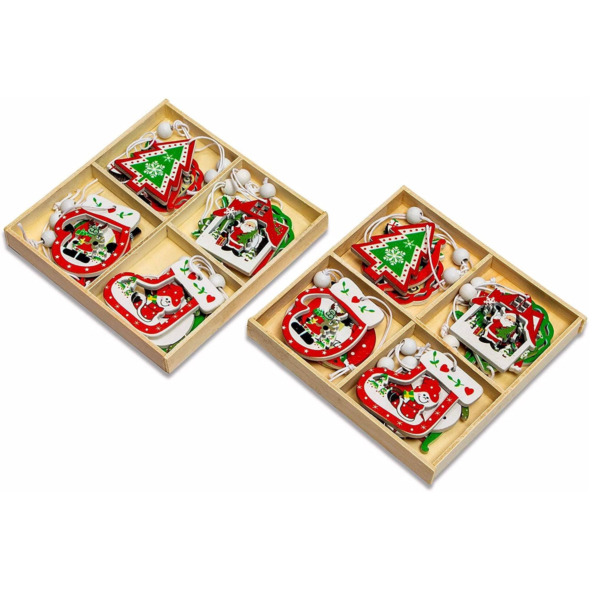 Wooden Christmas Tree Ornaments Set (Red, Green, White 1.8 x 2 in, 24 Pack) On Sale Bed Bath