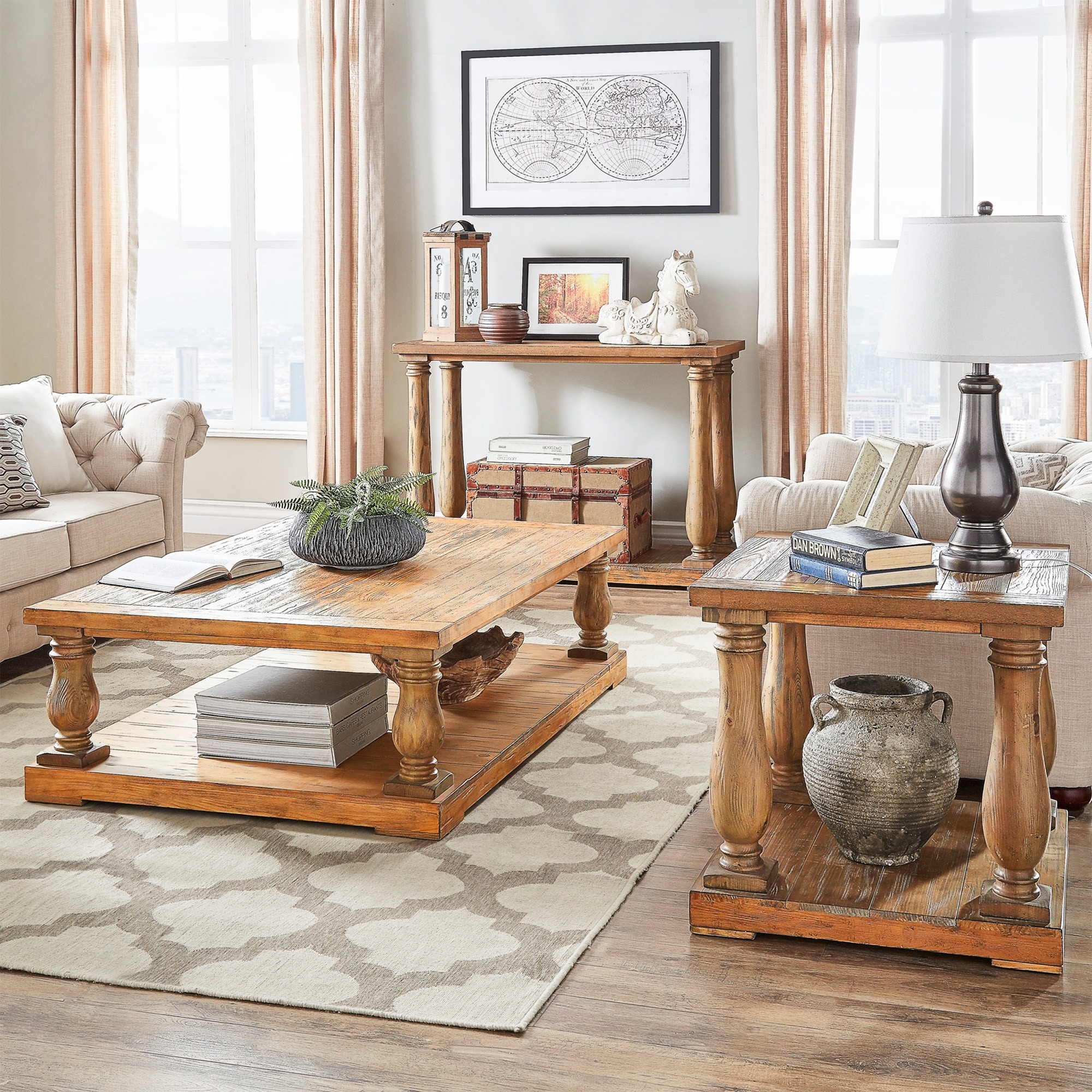 iNSPIRE Q Artisan Edmaire Light Distressed Natural Baluster 3-piece Table Set
