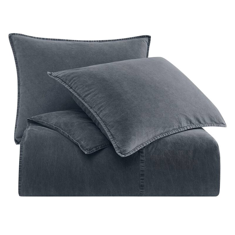 Hiend Accents Stonewashed Cotton Canvas Vintage Chic 3 Piece Duvet Cover Set