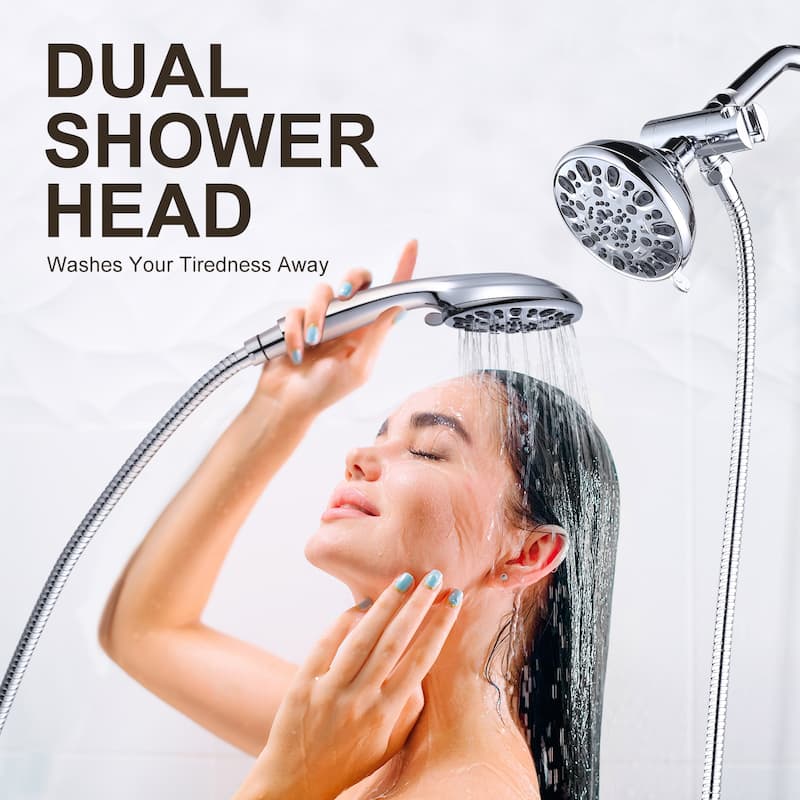 WOWOW 7-Spray 4.5 in. Dual Shower Head and Handheld Shower Head