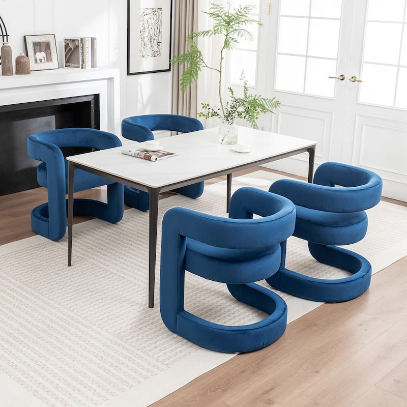 SEYNAR Modern Velvet E-Shaped Open Back Dining chair Set of 4 - Navy