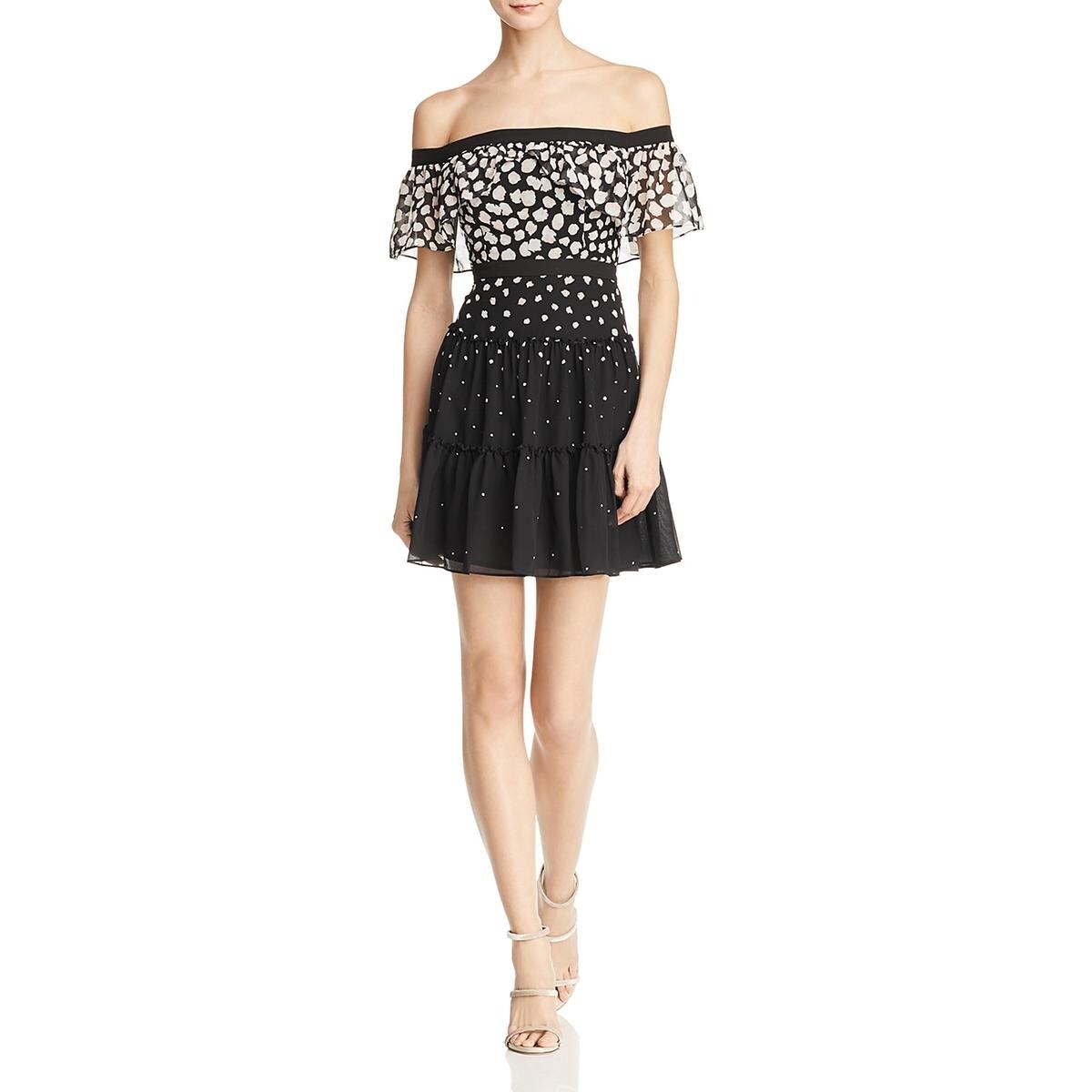 bcbg off the shoulder ruffle dress