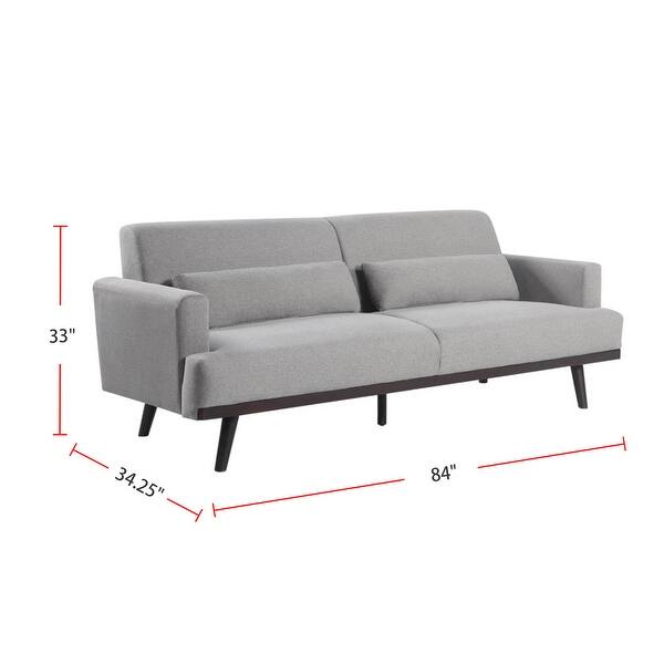 Fabric Upholstered Sofa with Accent Pillows in Sharkskin and Dark Brown