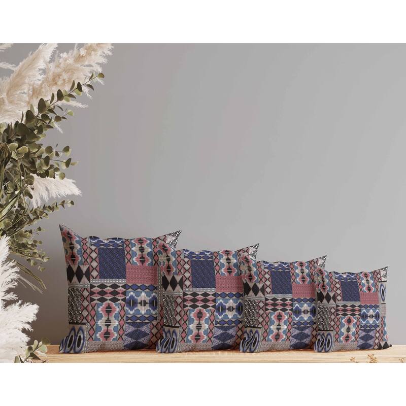 Patched Perfection Indoor/Outdoor Reversible Throw Pillow Blue and Deep