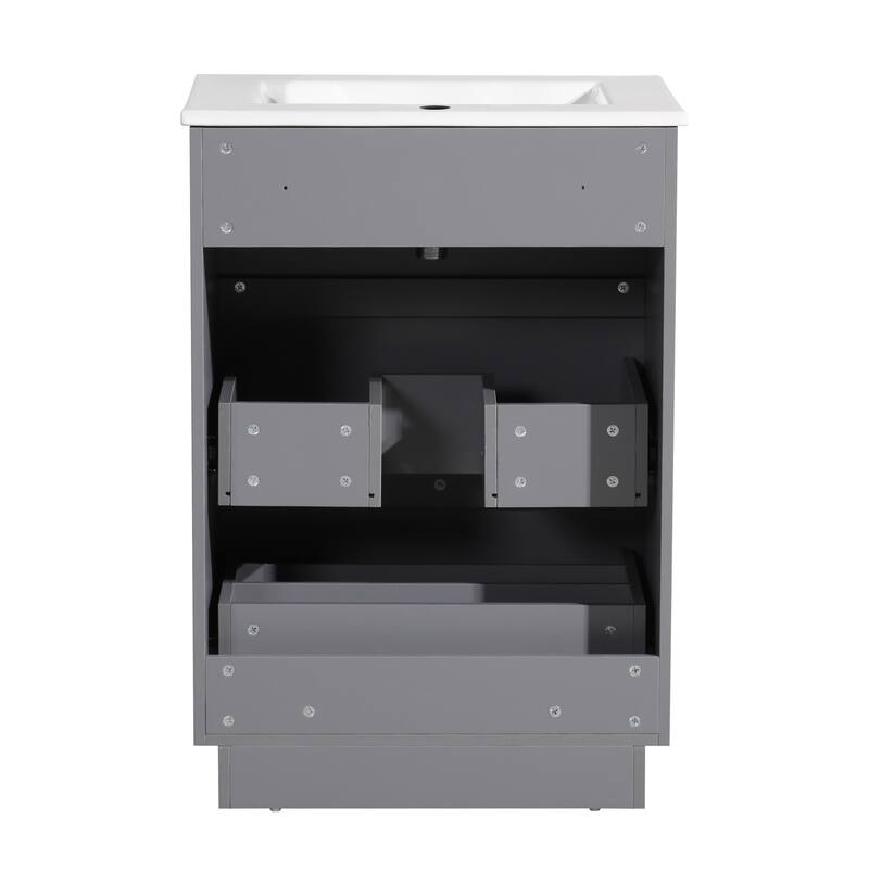 30" Freestanding Bathroom Vanity with Ceramic Sink and 2 Storage Drawers, Stylish Gray Floor Cabinet