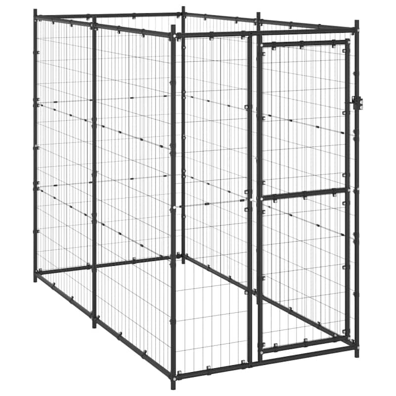 vidaXL Outdoor Dog Pen Pet Crate Kennel Cage Playpen House for Yard Steel - 43.3" x 86.6" x 70.9" - Black