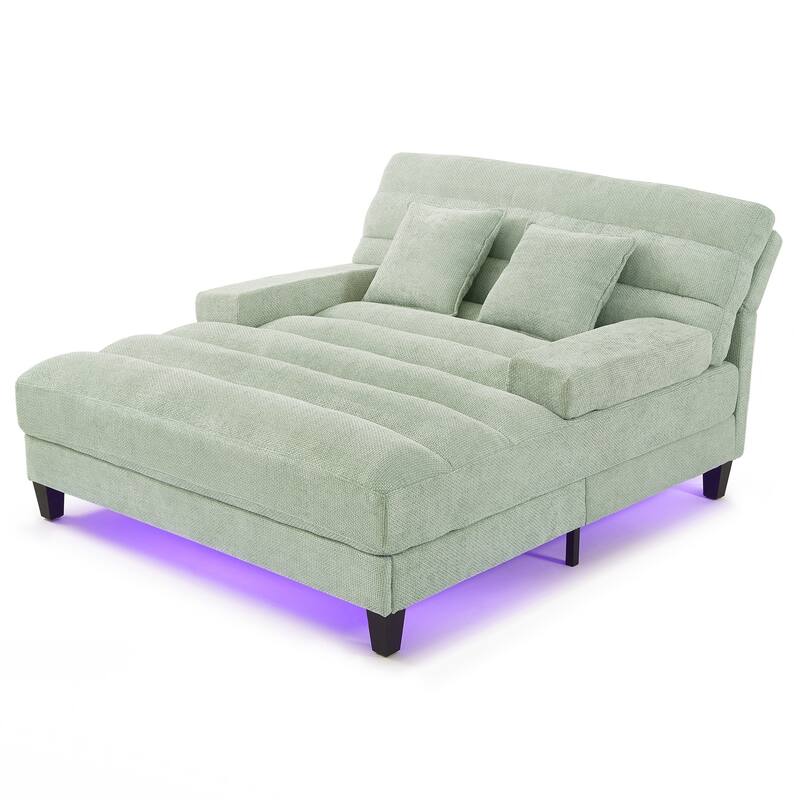 Modern Chaise Lounge Sofa 57.1" Sofa Bed Upholstered Lounge Sofa Chair with Adjustable Backrest and LED Light Strip