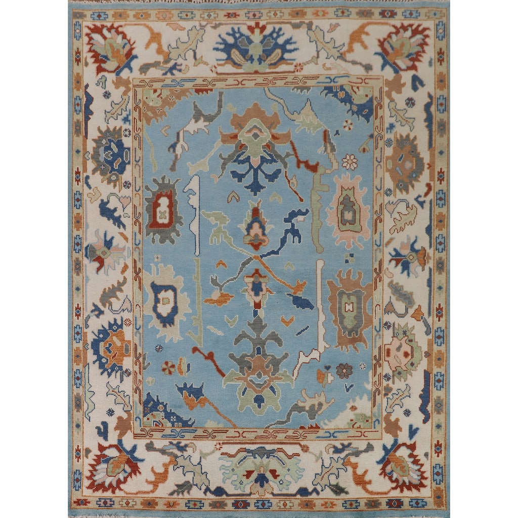 Blue Oushak Indian Area Rug Handmade Wool Carpet - 7'10"x 10'0"