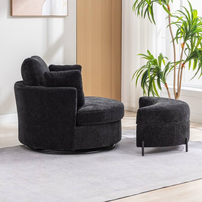42.3"W Upholstered Swivel Accent Chair with 4 Pillows and Half-Moon Storage Ottoman