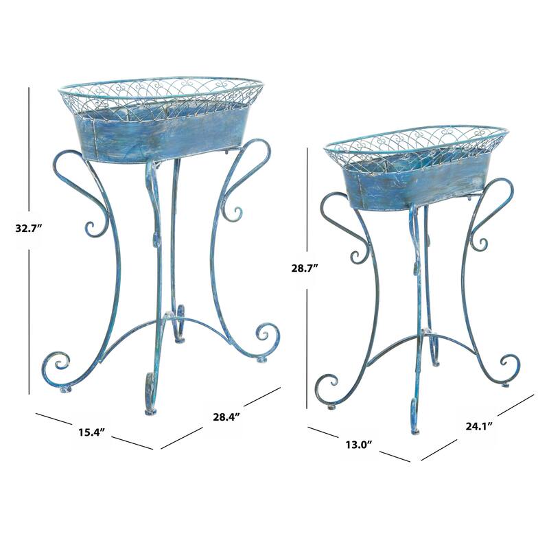 SAFAVIEH Kaya Victorian Scroll Iron Outdoor Planter Set of 2 - 28.4" W x 15.4" D x 32.7 H - 28Wx32Dx15H
