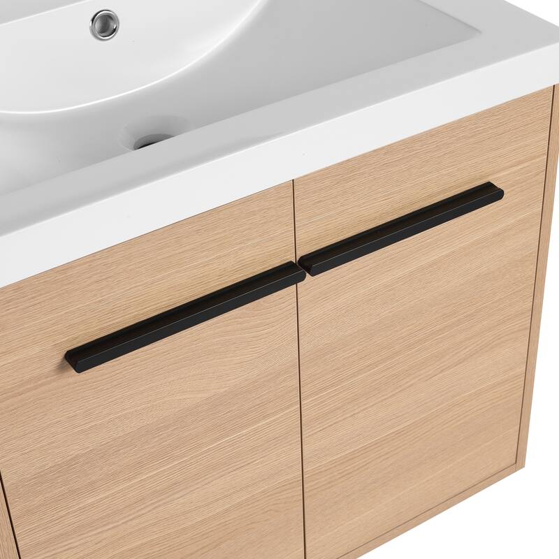 GDFStudio - Levistar Modern Wall-Mounted Bathroom Vanity Set with Scratch-Resistant Resin Sink & Soft Close Doors