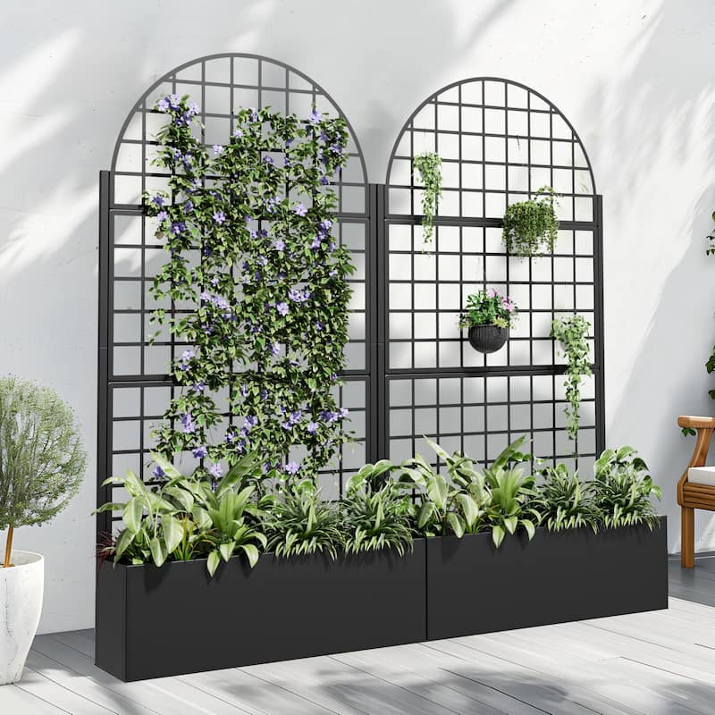 Movable Raised Garden Bed with Trellis and Lockable Wheels - 71*35