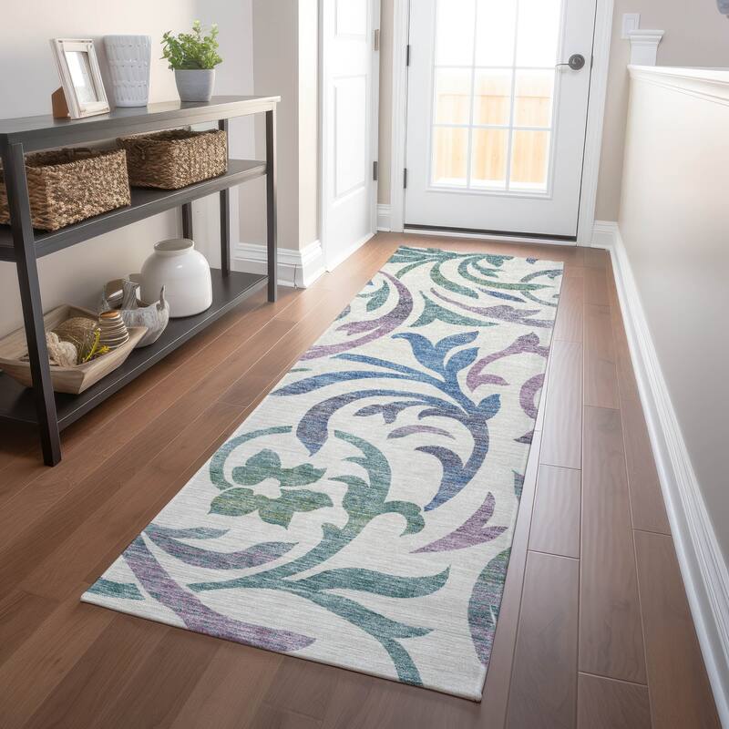 Premium Washable Super Soft Contempory Scroll Mayfield Rug - White - 2' 3" x 7' 6" - Runner