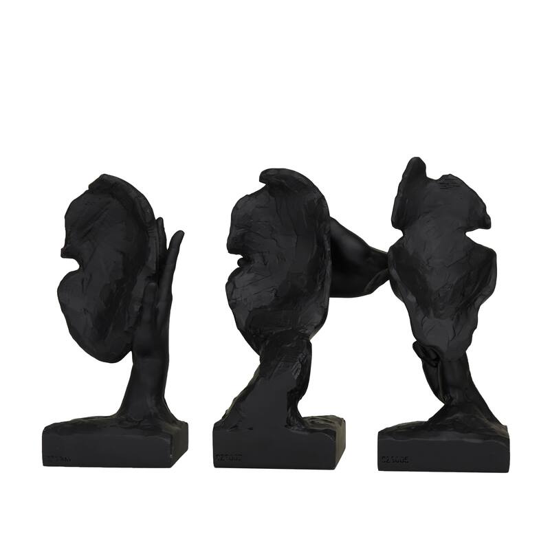 Polystone Face Sculpture - Set of 3 Black - Roche River Decor - 7"W x 7"L x 12"H