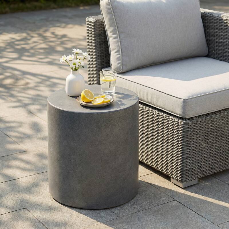 Christopher Knight Home - 15.75" Outdoor Contemporary Lightweight Concrete Side Table with Cylindrical Design - Charcoal