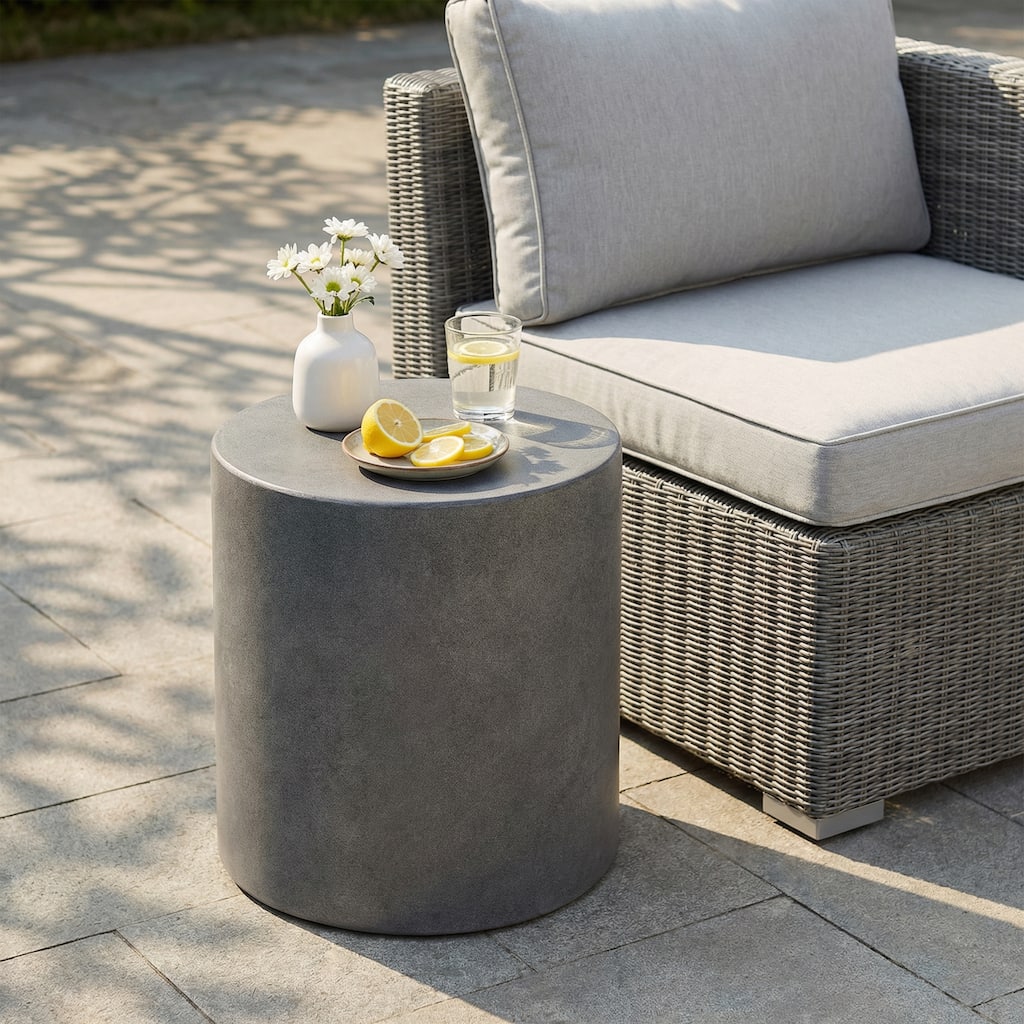 Christopher Knight Home - 15.75" Outdoor Contemporary Lightweight Concrete Side Table with Cylindrical Design