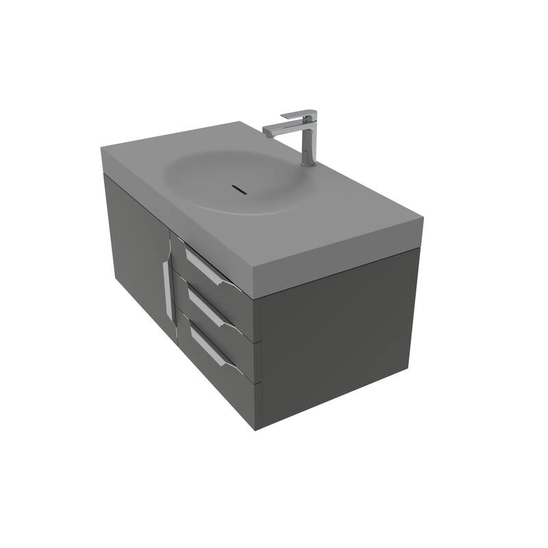 Thames 36" Shallow Basin Wall Mounted Bathroom Vanity Set w/ Gray Top
