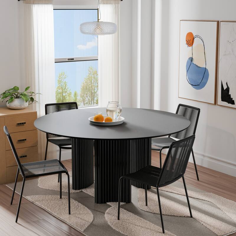 Dovelina 60" Round Dining Table with Artistic Fluted Base & Safe Rounded Edges for Family