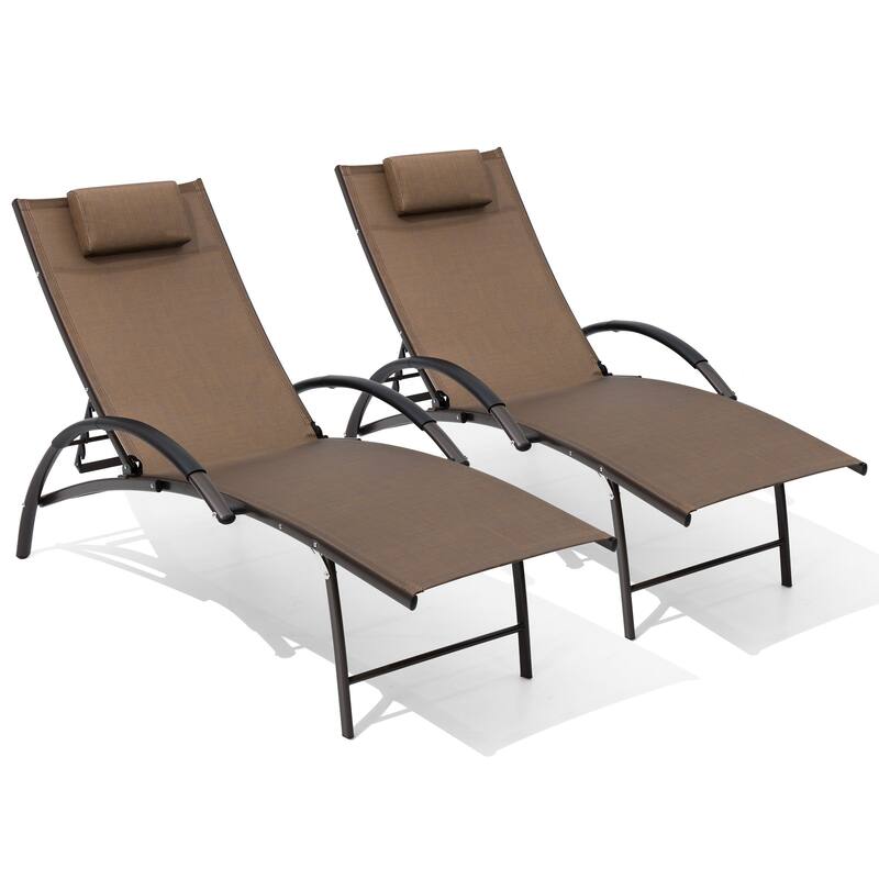 Crestlive Products Outdoor Adjustable Reclining Chaise Lounge Chair with Armrest