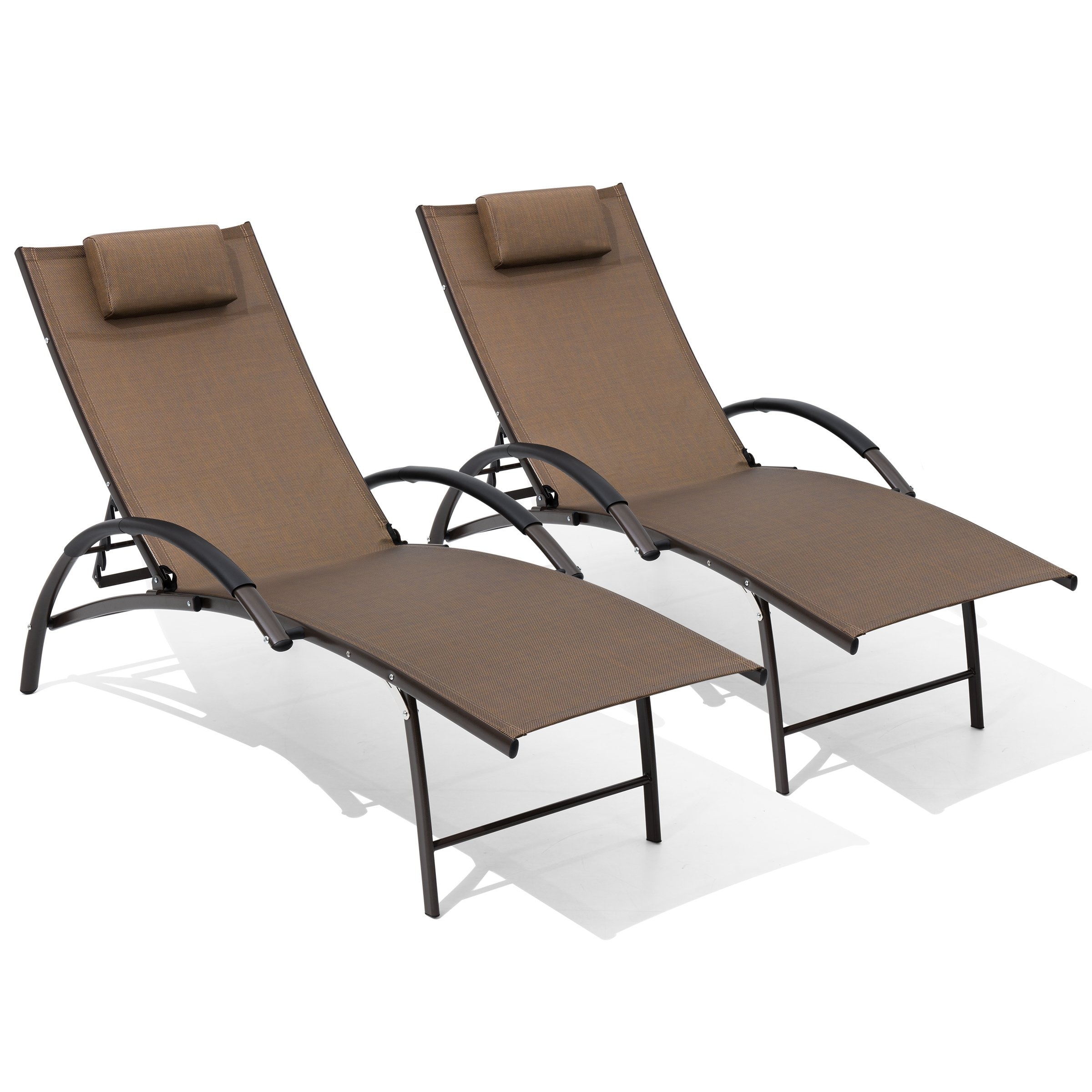 Adjustable Outdoor Reclining Chaise Lounge Chair with Arms-image
