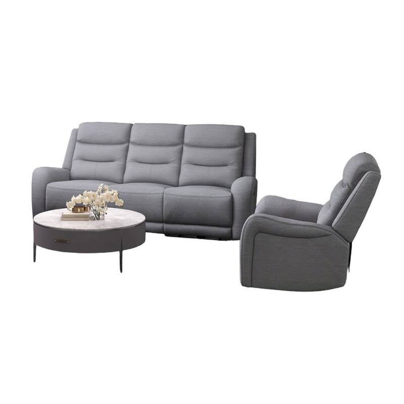 Clair 2 Piece Manual Reclining Sofa and Loveseat, Solid Wood, Gray Fabric