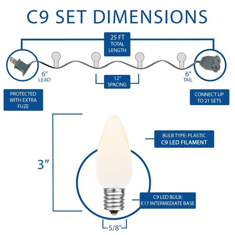 25 Foot C9 LED Transparent Outdoor Christmas String Light Set