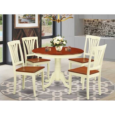 HomeStock 5-Piece Round Buttermilk and Cherry Finish Solid Wood Top Dining table with 4 Chairs with Lattice Back