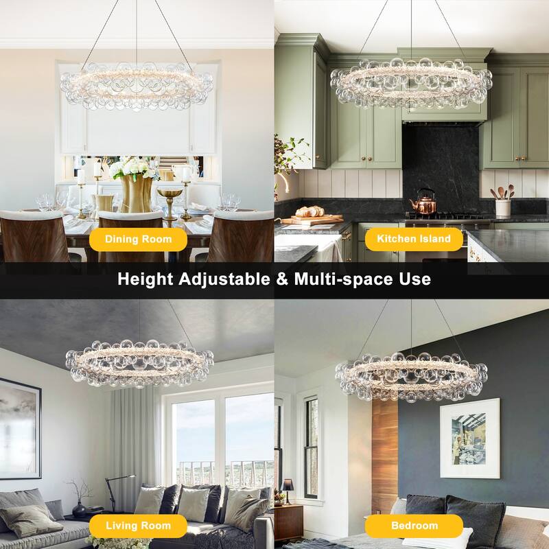 Crystal Bead LED Chandelier with Glass Globe, Adjustable