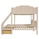 preview thumbnail 7 of 7, Beige Velvet Full Over Twin & Twin Triple Bunk Bed with Drawers and Guardrails